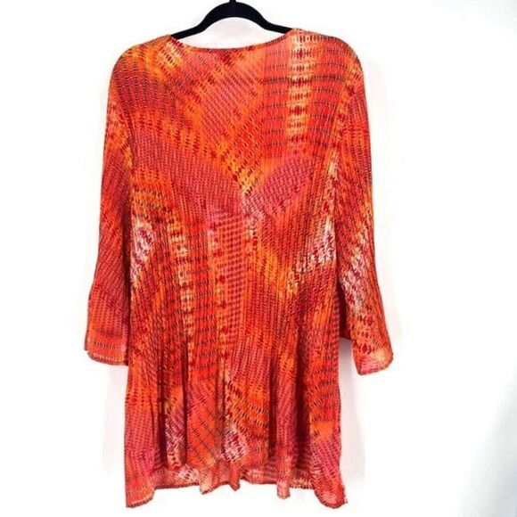 Catherines Women's Geometric Sequins Pleated 3/4 Sleeve Blouse Orange Size 1X - Picture 2 of 8
